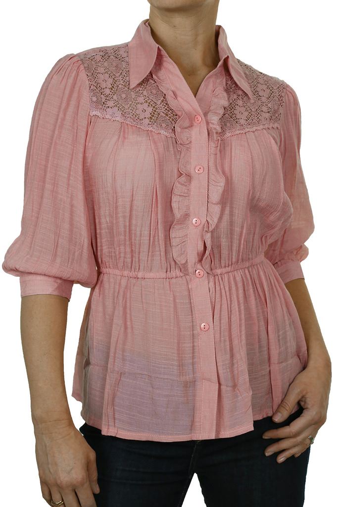 Womens Crochet Lace Collar Blouse Ruffle Button Up Shirt Casual Size 8-16 - Picture 21 of 28