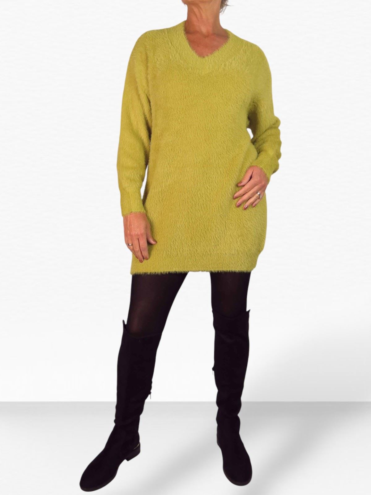 Damen Strick V Ausschnitt Pullover Kleid weich und kuschelig Strick Winterkleid Langarm - Bild 28 von 69