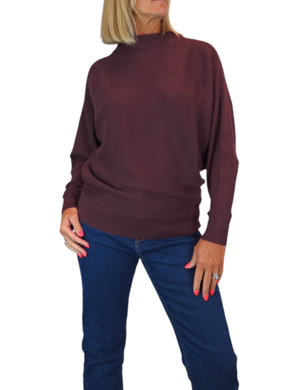 Ladies Rib Turtle Neck Batwing Jumper Soft Knit Long Sleeve Pullover Top 6 - 10 - Picture 14 of 33