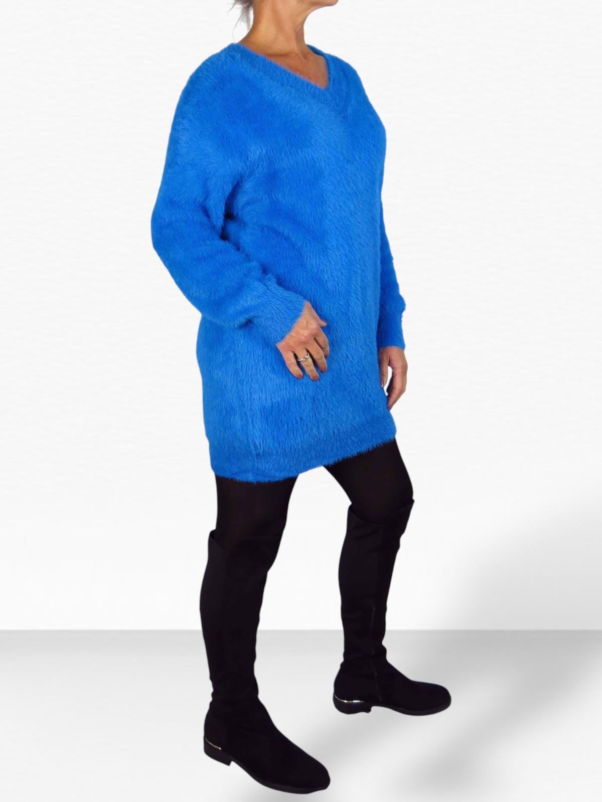 Damen Strick V Ausschnitt Pullover Kleid weich und kuschelig Strick Winterkleid Langarm - Bild 23 von 69