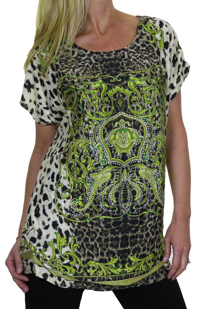 Womens Diamante Animal Print Tunic Top Short Sleeve T Shirt 8-16 CLEARANCE - Picture 7 of 18