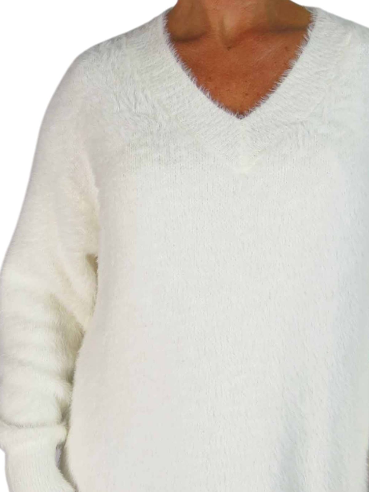 Damen Strick V Ausschnitt Pullover Kleid weich und kuschelig Strick Winterkleid Langarm - Bild 10 von 69