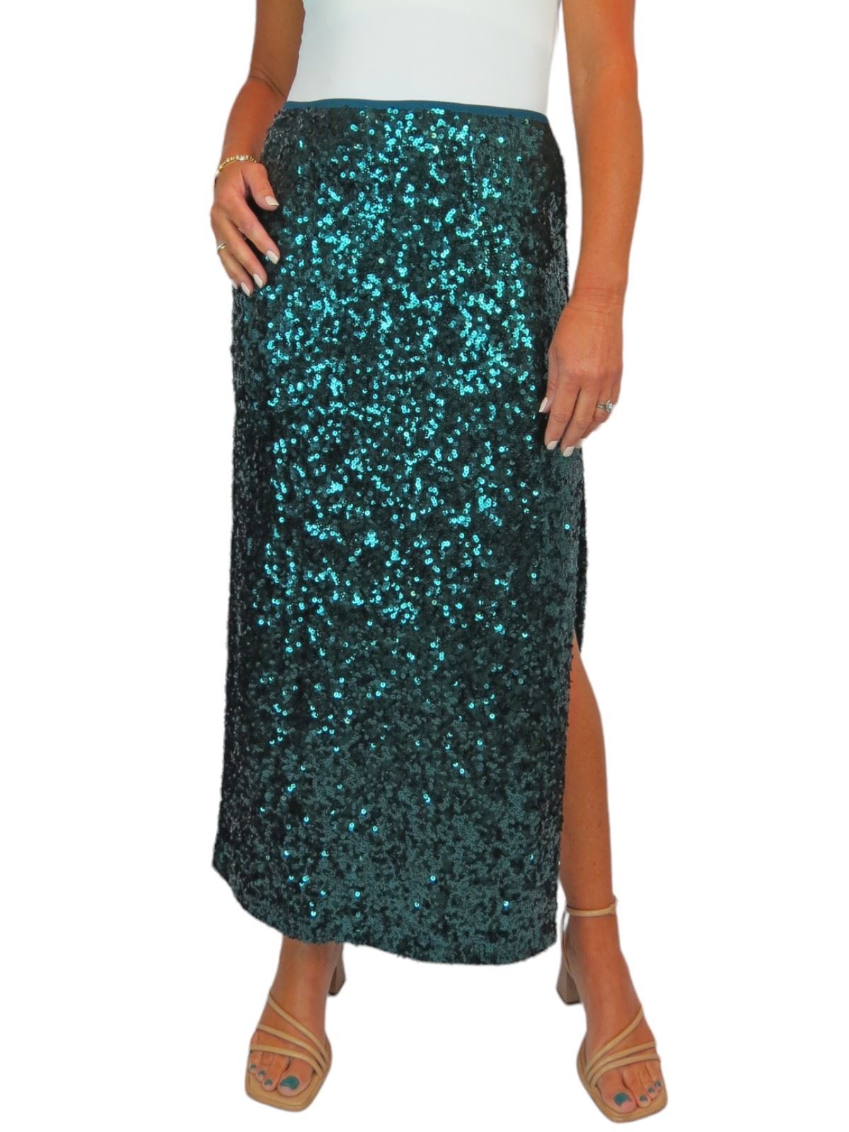 Maxi falda de lentejuelas Paulo Due con división lateral elegante forrada 8-22 - Imagen 47 de 62