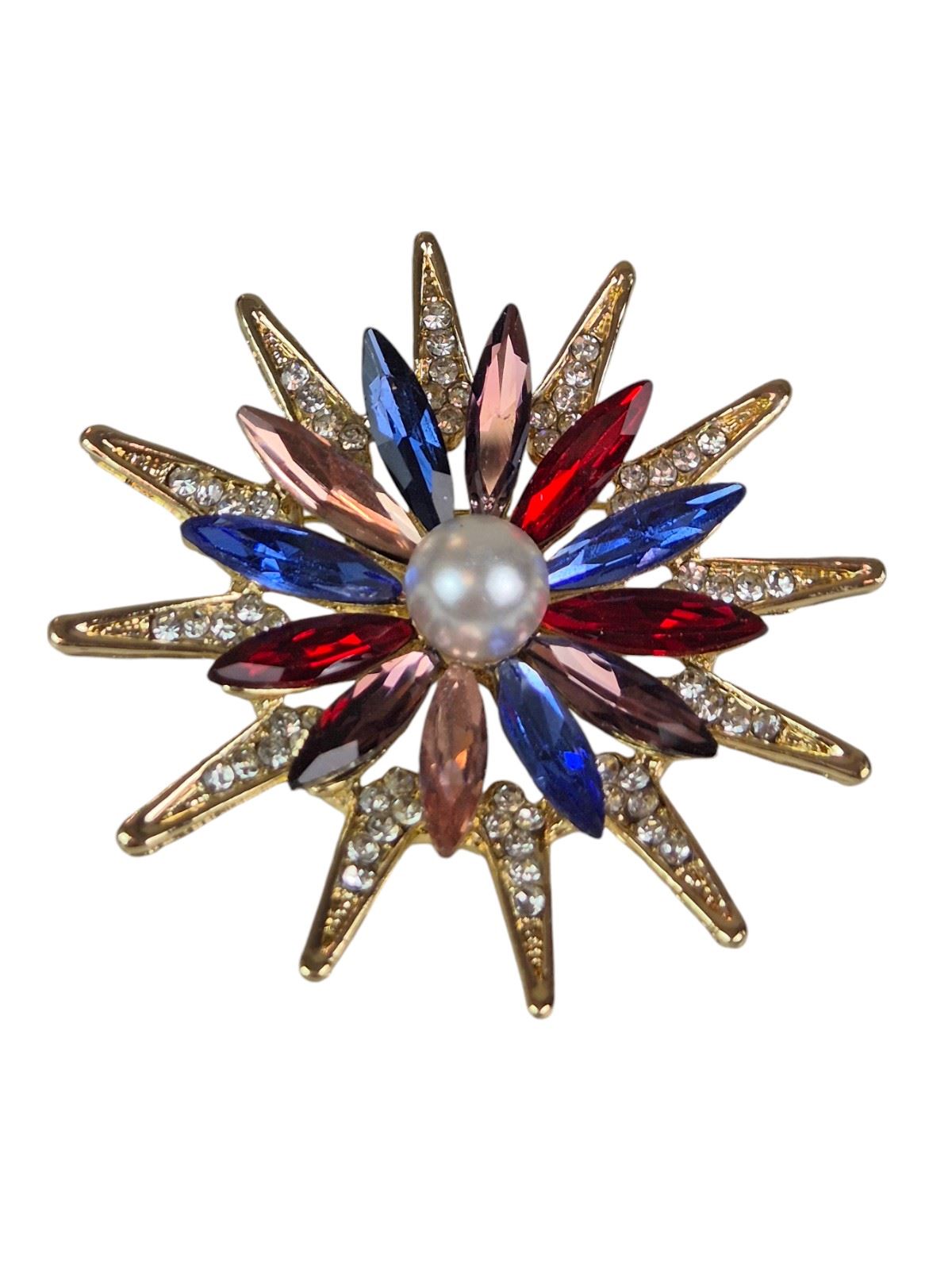 Impresionante Broche Margarita Cristal Prendedor con Centro de Perlas Flor Plata Joyería - Imagen 10 de 17
