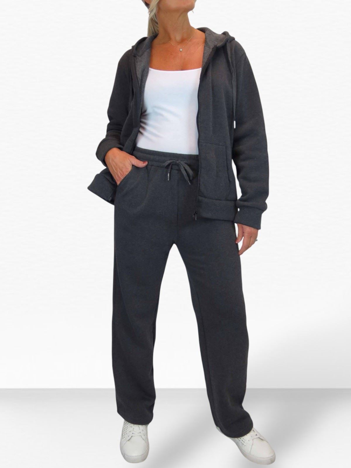 Damen 2 teiliges Fleece Trainingsanzug Set Jogger und Zip Hoodie Freizeit Loungewear - Bild 22 von 29