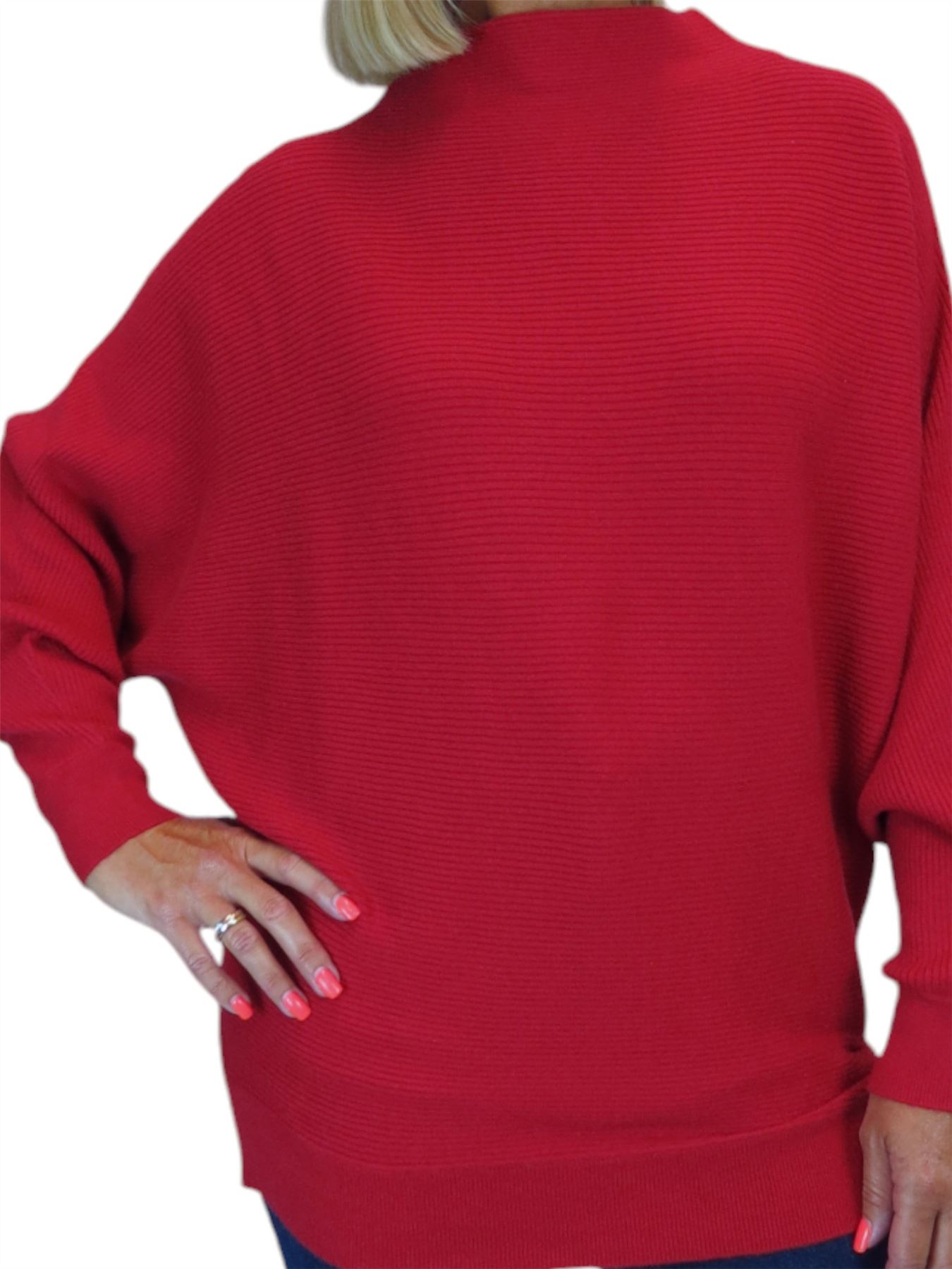 Ladies Rib Turtle Neck Batwing Jumper Soft Knit Long Sleeve Pullover Top 6 - 10 - Picture 29 of 33