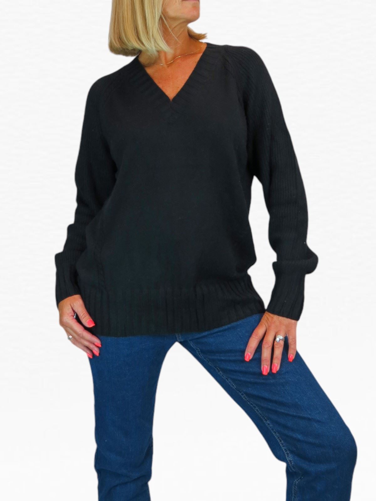 Ladies Soft Knit V Neck Jumper Wool-Like Feel Pullover Sweater Comfortable 8-22 - Picture 21 of 22