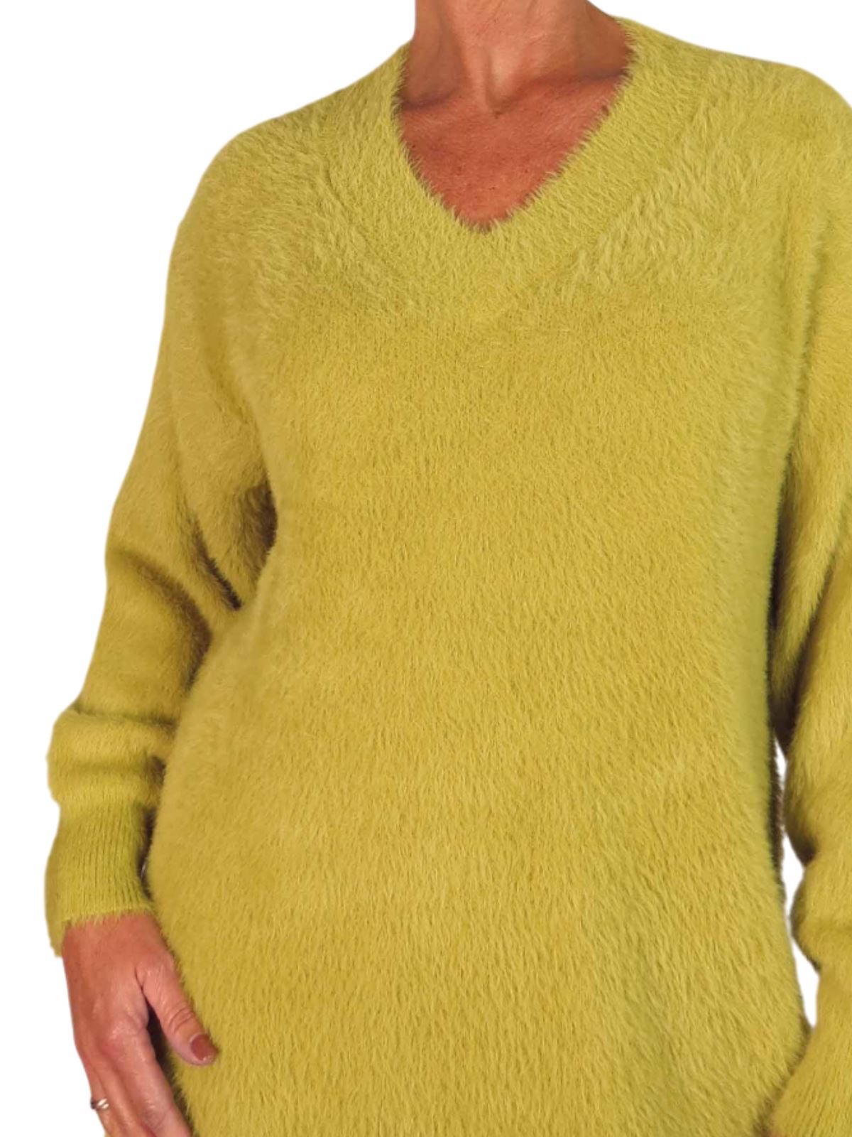 Damen Strick V Ausschnitt Pullover Kleid weich und kuschelig Strick Winterkleid Langarm - Bild 31 von 69