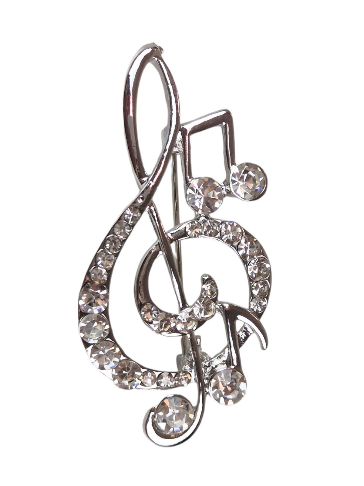 Ladies Diamante Treble Clef Brooch Pin Crystal Music Design Christmas Gift - Picture 10 of 12