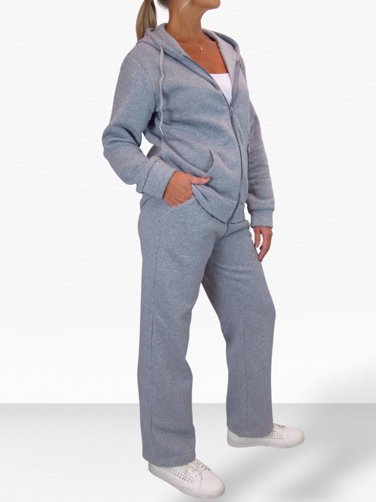 Damen 2 teiliges Fleece Trainingsanzug Set Jogger und Zip Hoodie Freizeit Loungewear - Bild 8 von 29