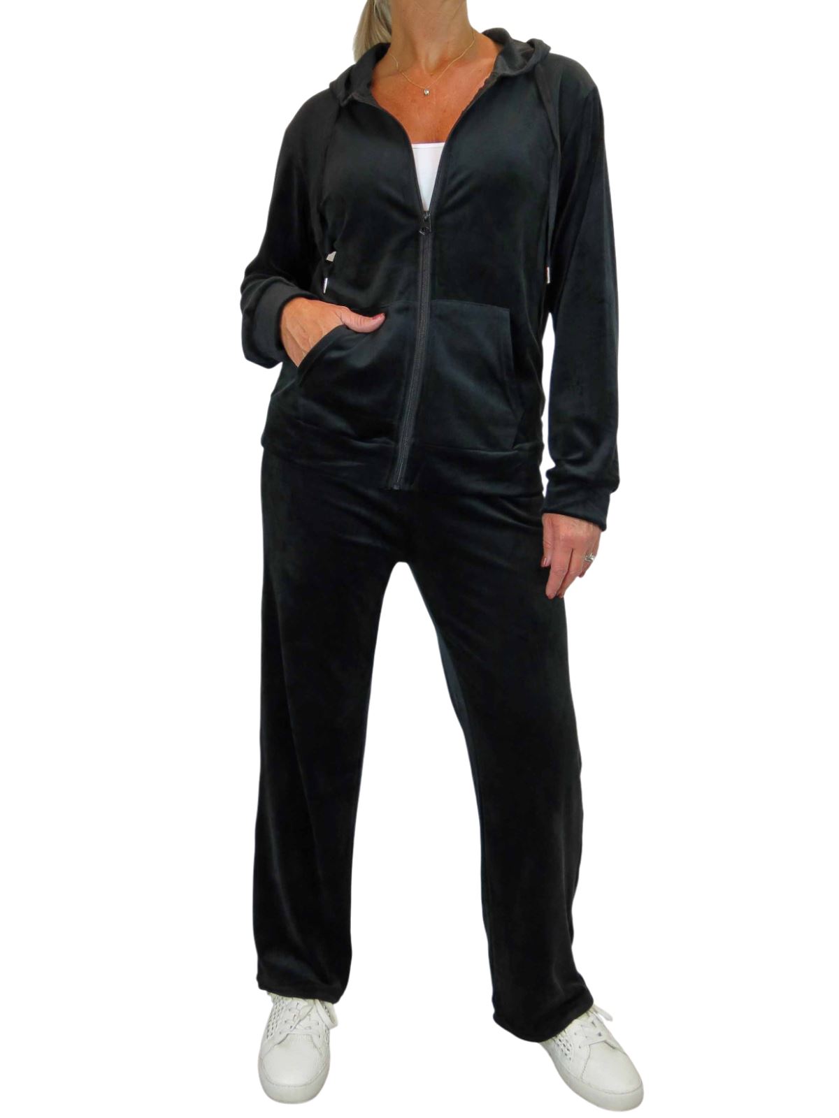 Ladies 2 Piece Velour Tracksuit Set Jogger and Zip Hoodie Casual Loungewear - Picture 28 of 38