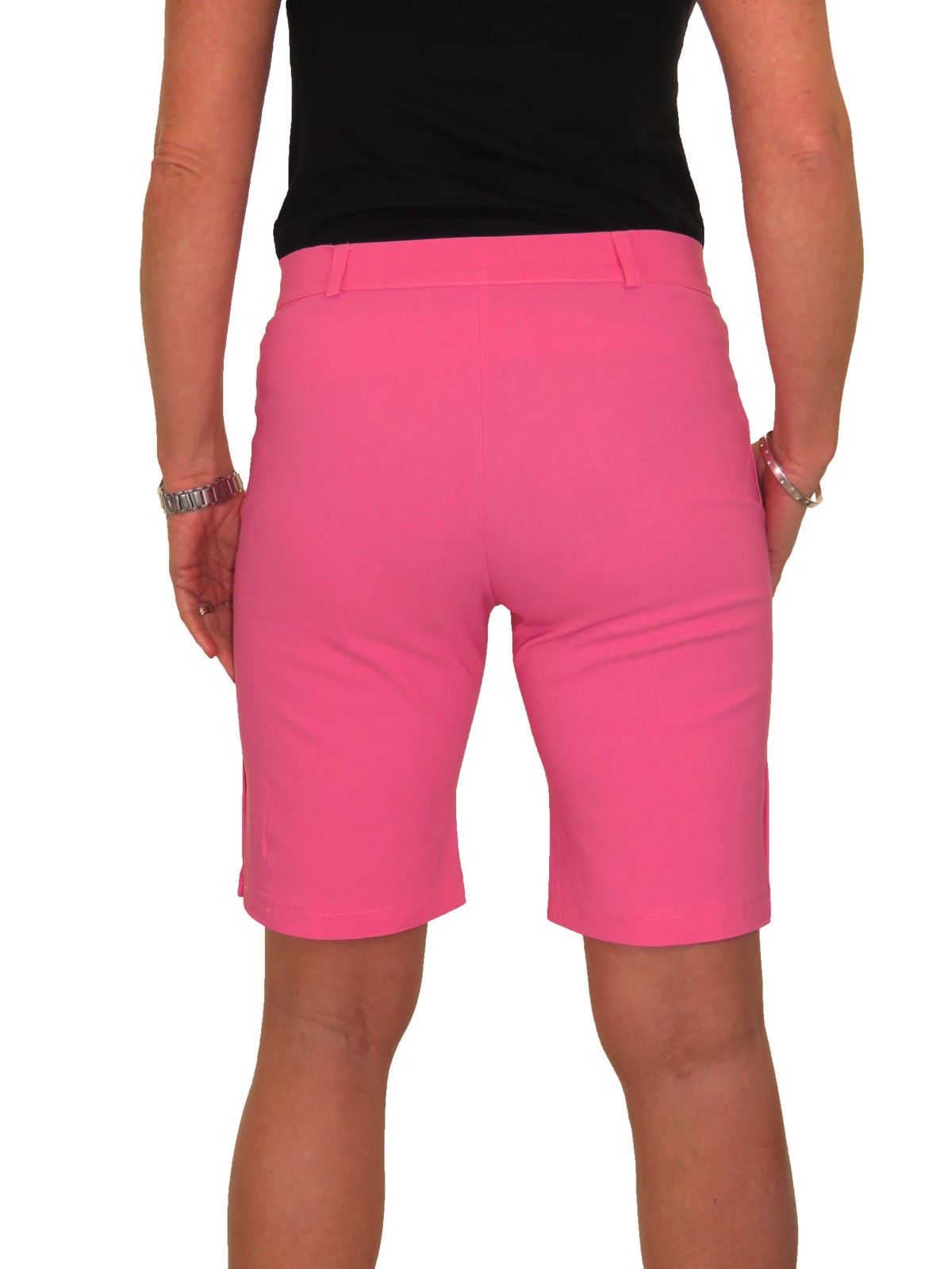 Womens Above Knee Summer Stretch Shorts Mid Rise with 3 Side Button