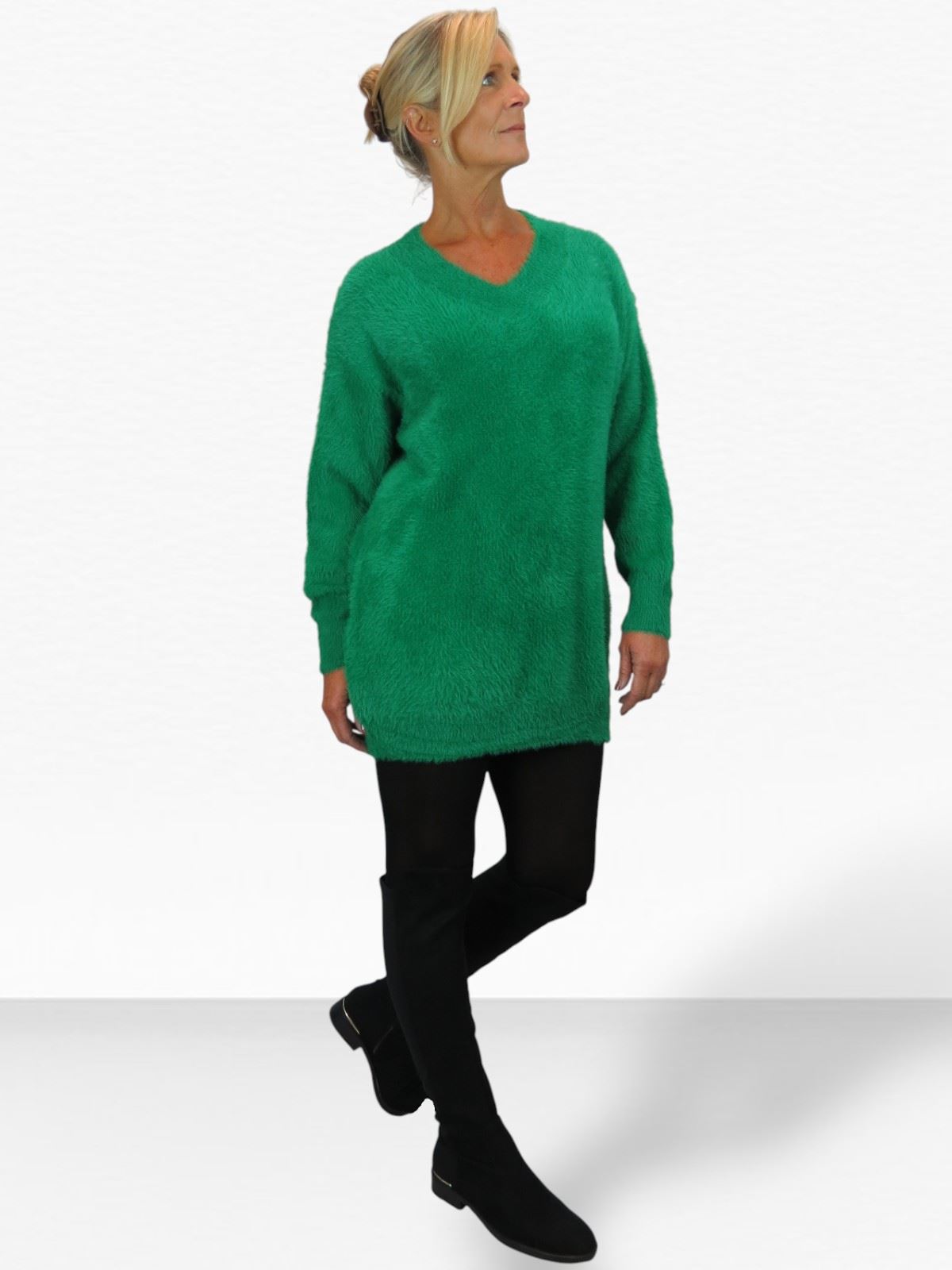 Damen Strick V Ausschnitt Pullover Kleid weich und kuschelig Strick Winterkleid Langarm - Bild 53 von 69