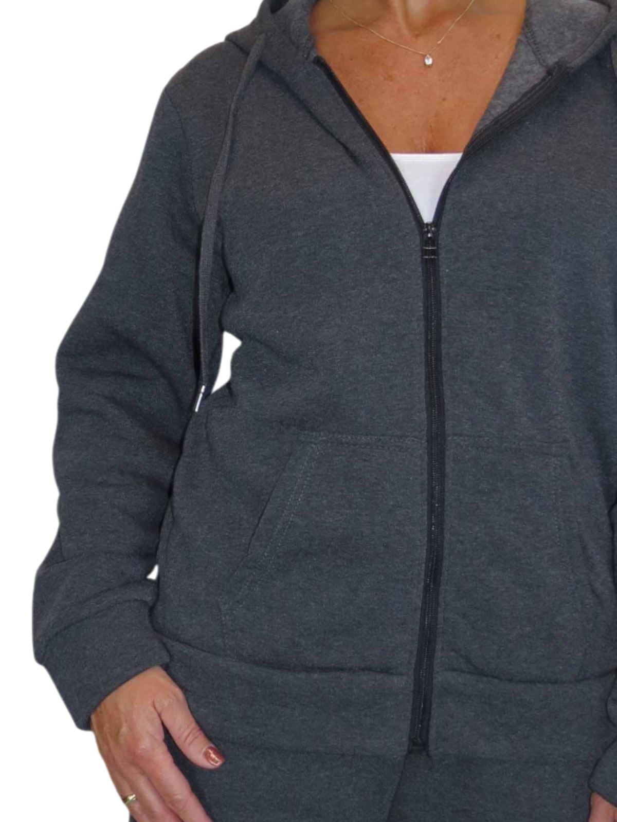 Damen 2 teiliges Fleece Trainingsanzug Set Jogger und Zip Hoodie Freizeit Loungewear - Bild 25 von 29