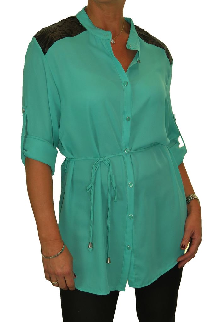 Damen Smart Langarm Knopfleiste Tunika Bluse fein weiches Gefühl Shirt Top 8-16 - Bild 15 von 22