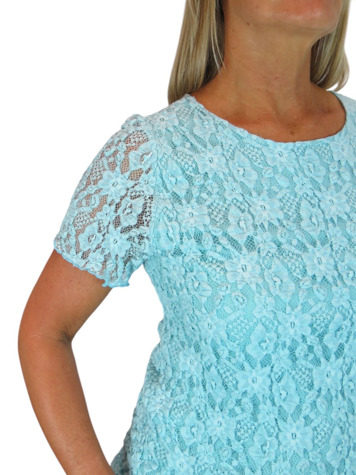 Damen Elegant Stretch Häkel Spitze Top Kurzarm Komplett Gefüttert 10-20 - Bild 28 von 30