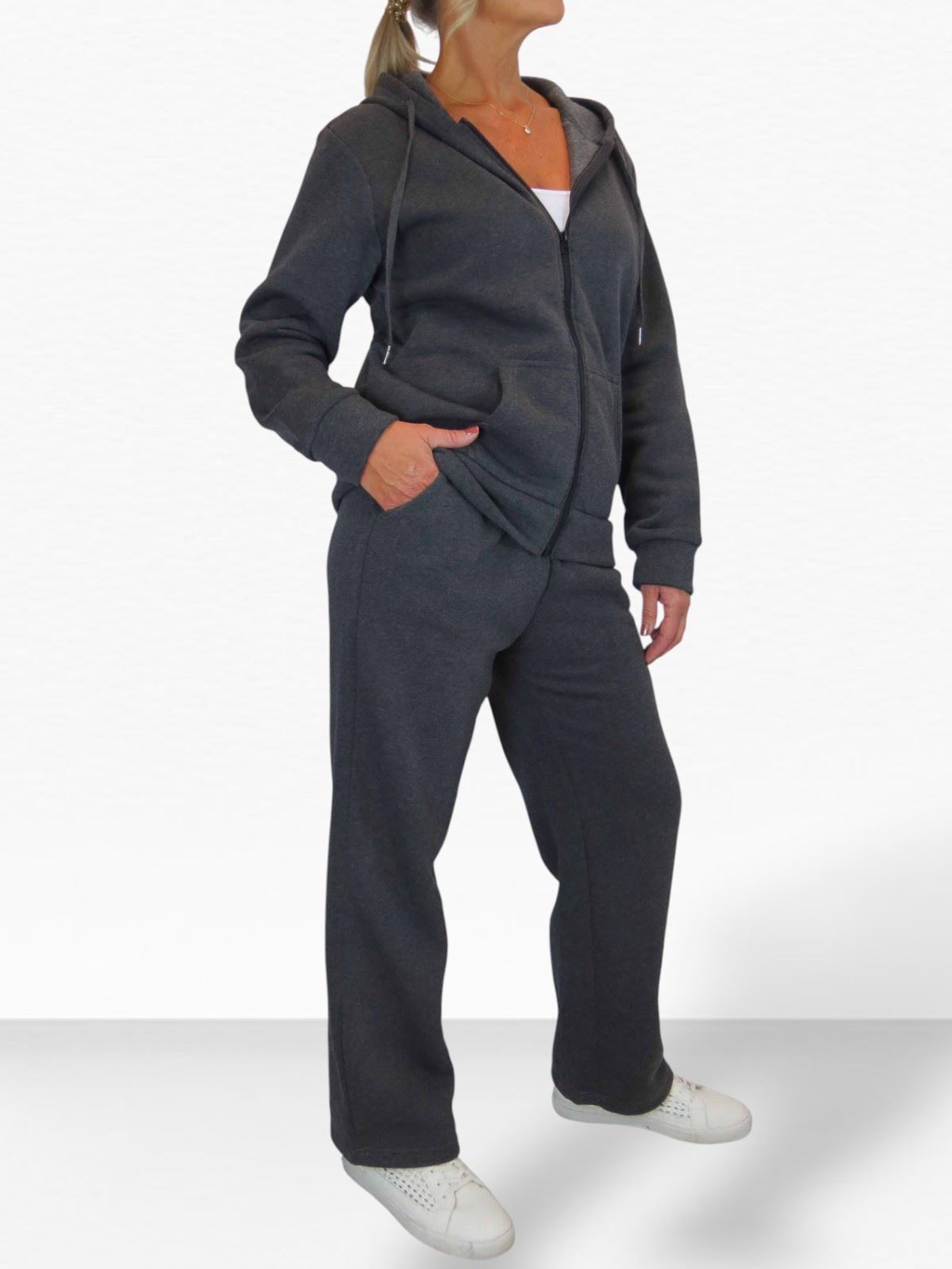 Damen 2 teiliges Fleece Trainingsanzug Set Jogger und Zip Hoodie Freizeit Loungewear - Bild 24 von 29