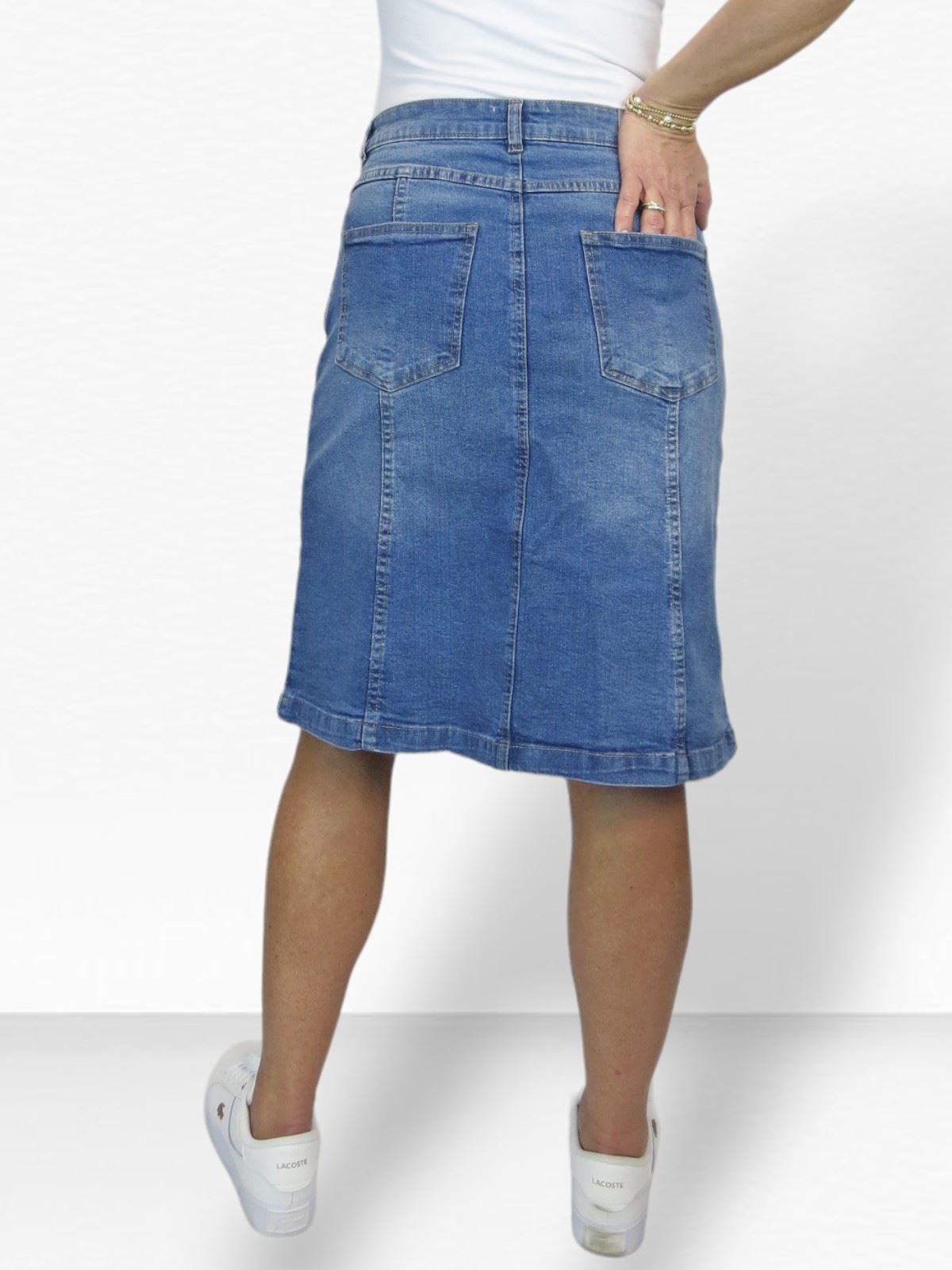 Ladies Stretch Denim A Line Jeans Skirt Knee Length Flared Pannel Skirt 10-22 - Picture 37 of 42