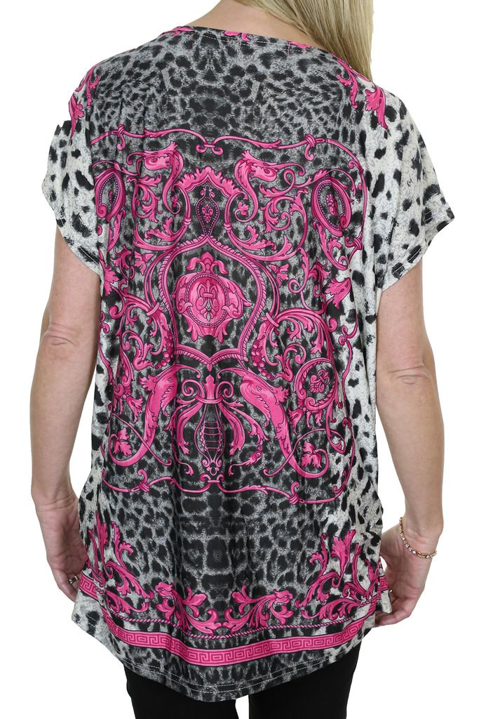 Womens Diamante Animal Print Tunic Top Short Sleeve T Shirt 8-16 CLEARANCE - Picture 12 of 18