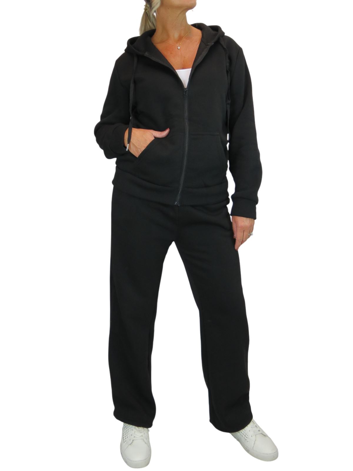 Damen 2 teiliges Fleece Trainingsanzug Set Jogger und Zip Hoodie Freizeit Loungewear - Bild 19 von 29