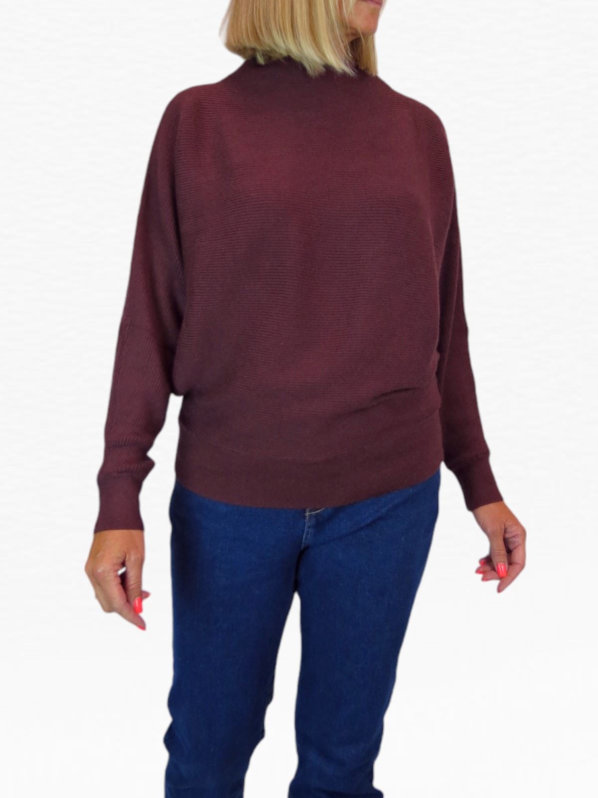 Ladies Rib Turtle Neck Batwing Jumper Soft Knit Long Sleeve Pullover Top 6 - 10 - Picture 19 of 33