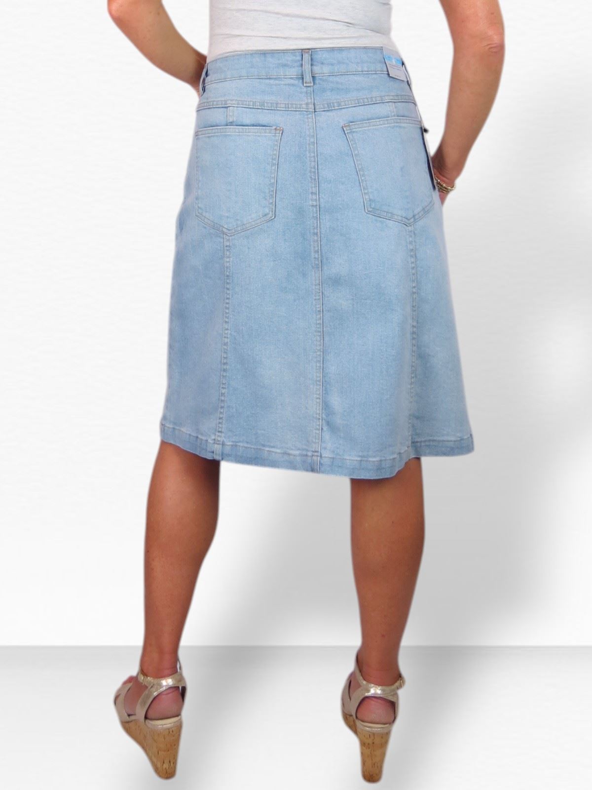 Ladies Stretch Denim A Line Jeans Skirt Knee Length Flared Pannel Skirt 10-22 - Picture 16 of 42