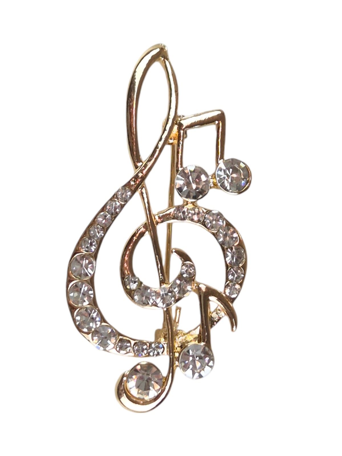 Ladies Diamante Treble Clef Brooch Pin Crystal Music Design Christmas Gift - Picture 6 of 12