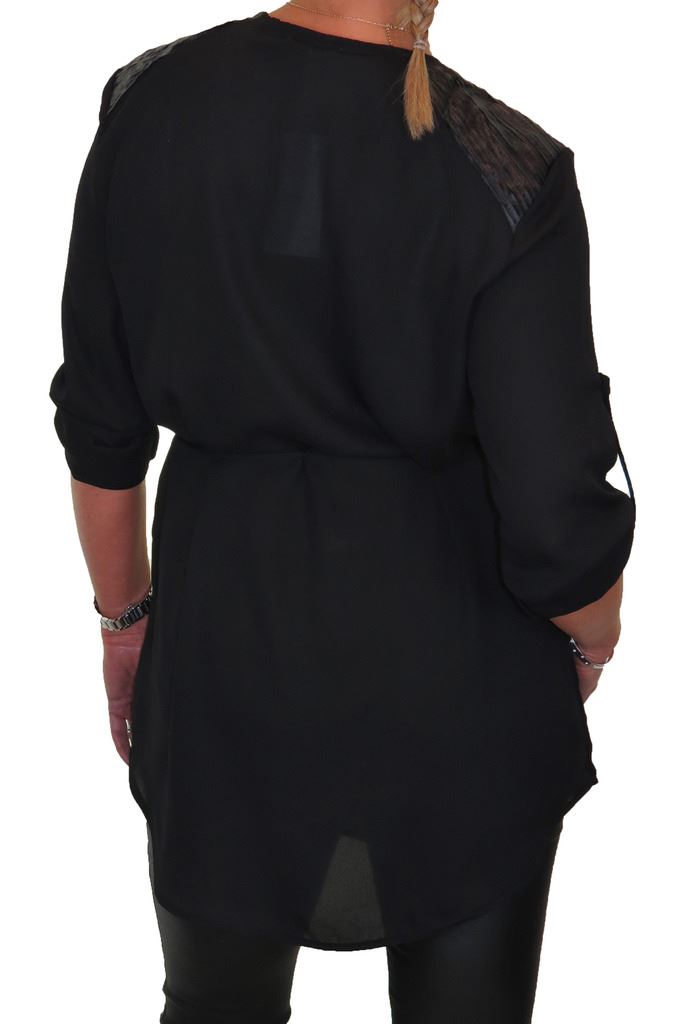 Ladies Zip V Neck Loose Georgette Blouse Shirt Smart Casual 3/4 Sleeve Top 8-16 - Picture 8 of 22