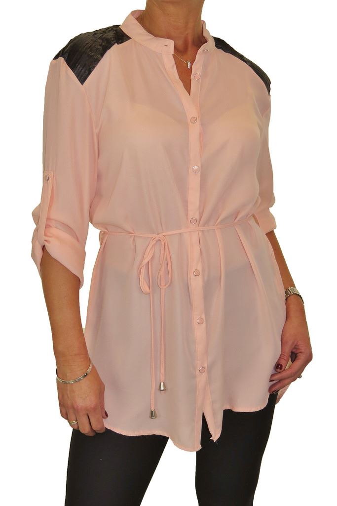 Damen Smart Langarm Knopfleiste Tunika Bluse fein weiches Gefühl Shirt Top 8-16 - Bild 19 von 22