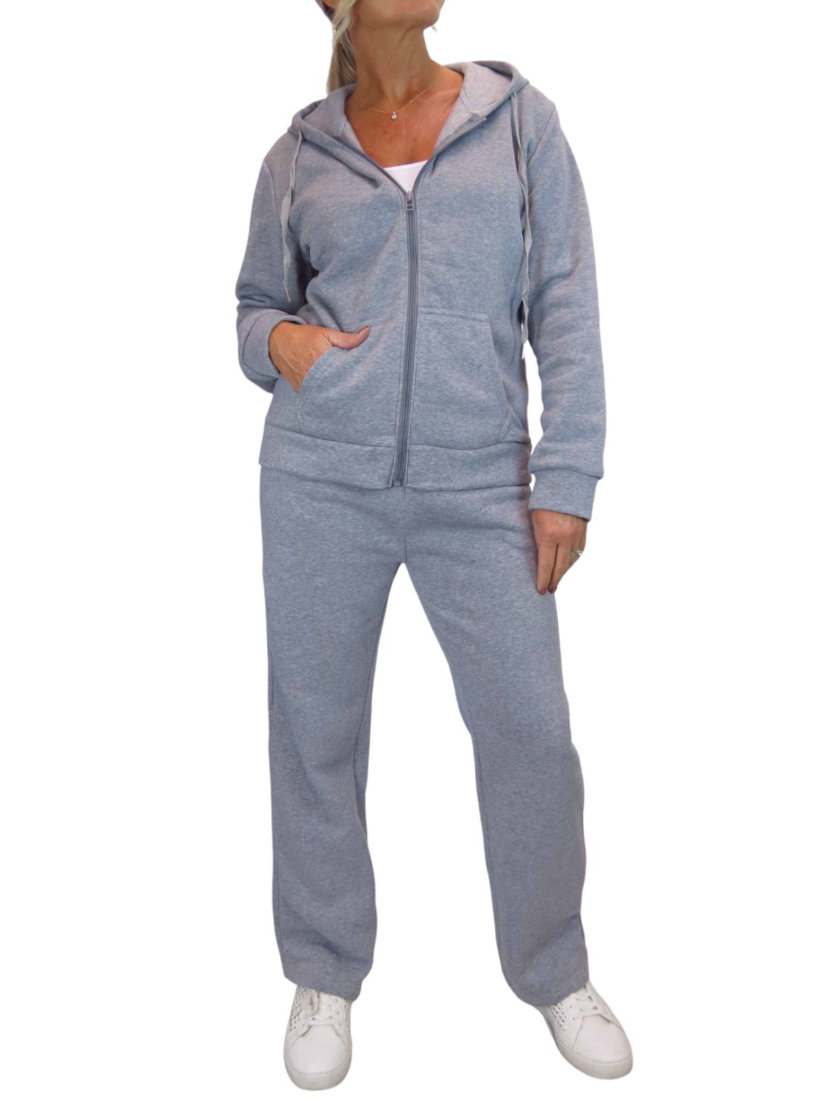 Damen 2 teiliges Fleece Trainingsanzug Set Jogger und Zip Hoodie Freizeit Loungewear - Bild 11 von 29