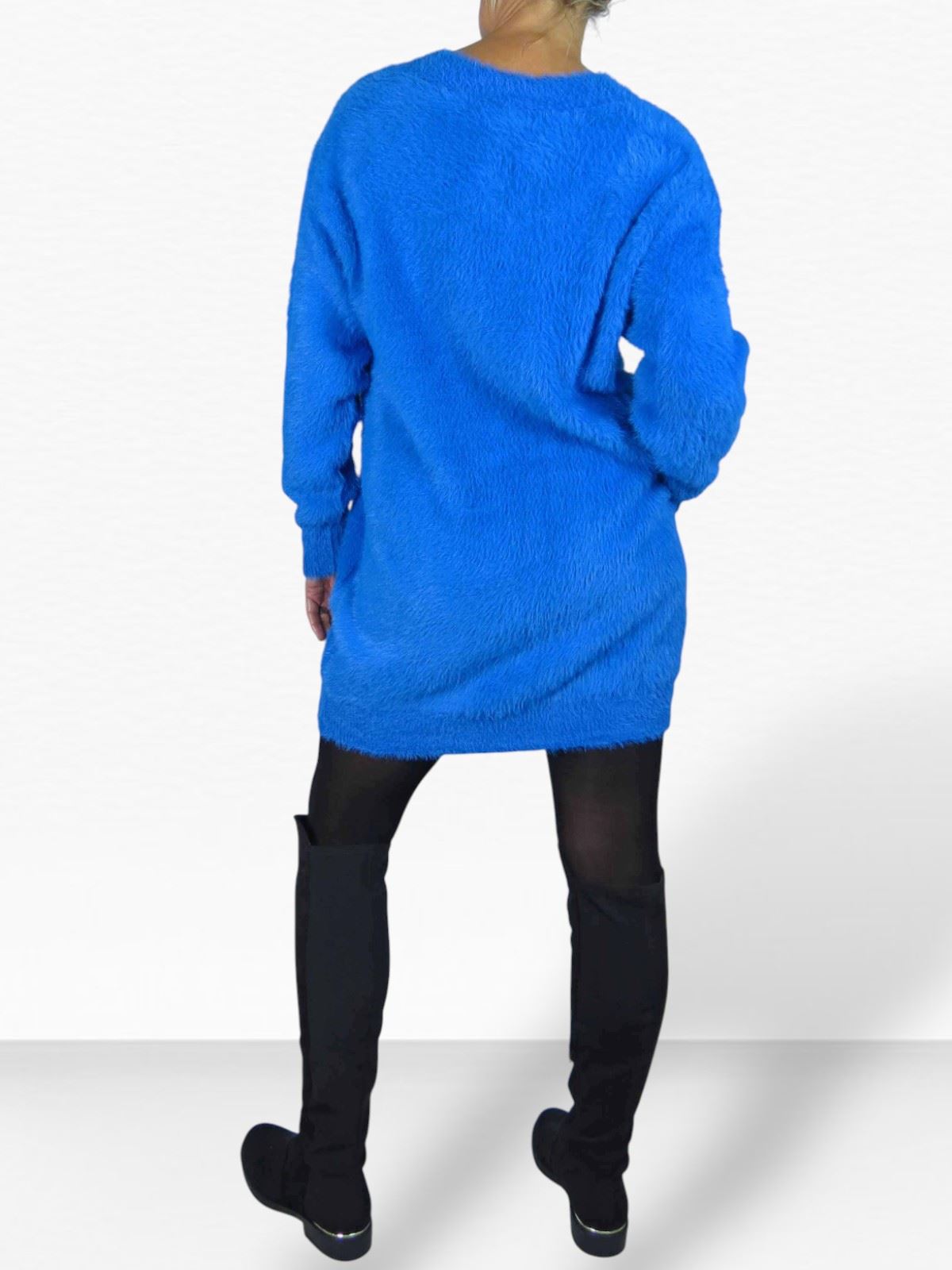 Damen Strick V Ausschnitt Pullover Kleid weich und kuschelig Strick Winterkleid Langarm - Bild 22 von 69
