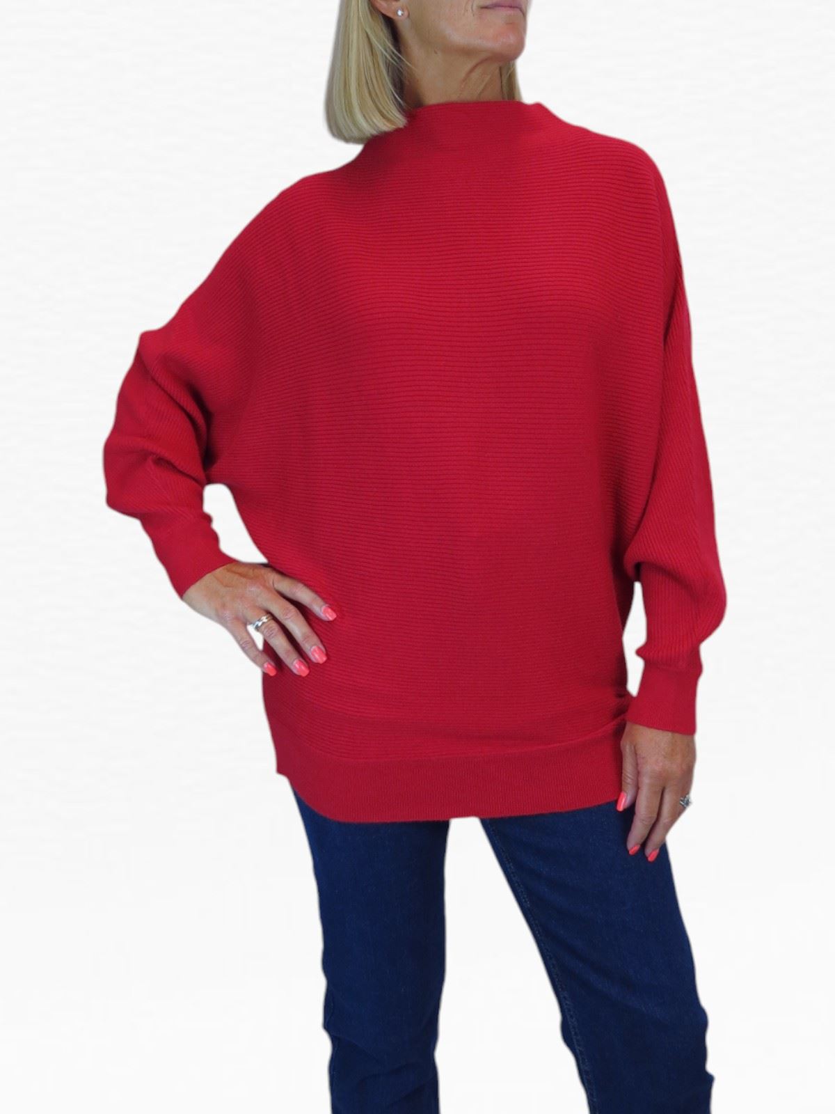 Ladies Rib Turtle Neck Batwing Jumper Soft Knit Long Sleeve Pullover Top 6 - 10 - Picture 32 of 33