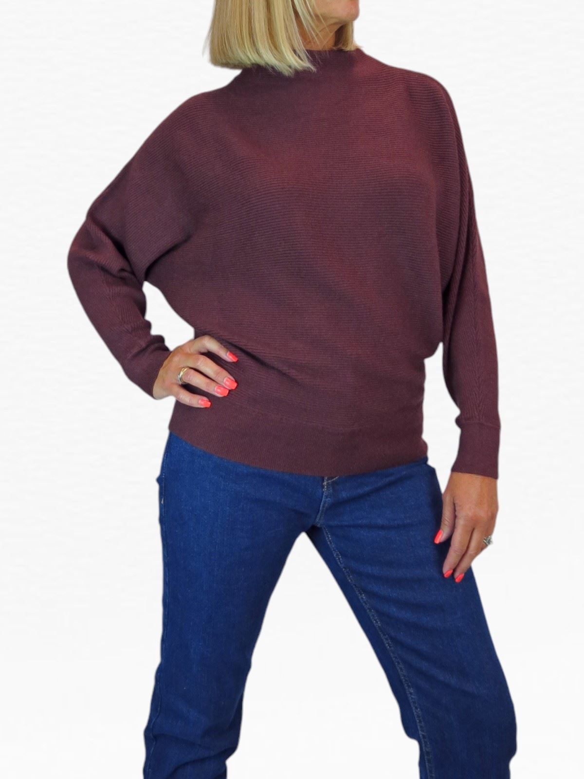 Ladies Rib Turtle Neck Batwing Jumper Soft Knit Long Sleeve Pullover Top 6 - 10 - Picture 18 of 33