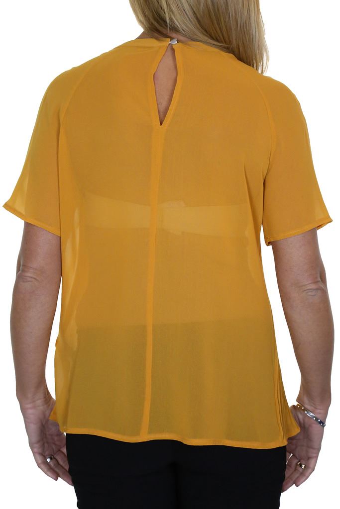 Ladies Pleated Round Neck Top Sheer Chiffon Blouse Short Sleeve Shirt 8 - 10 - Picture 12 of 18