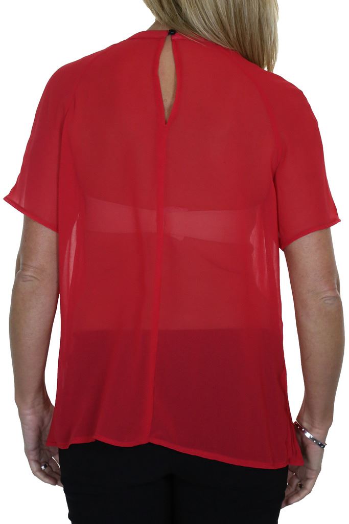 Ladies Pleated Round Neck Top Sheer Chiffon Blouse Short Sleeve Shirt 8 - 10 - Picture 16 of 18