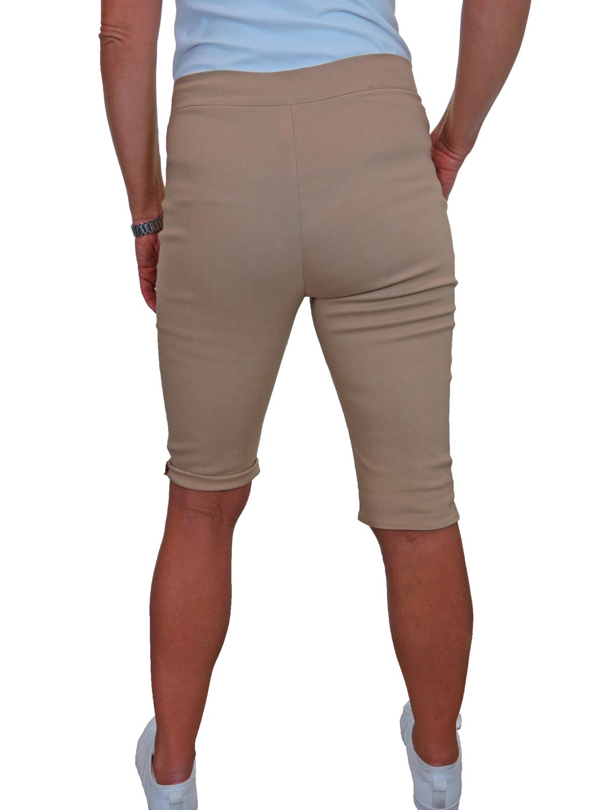 Ladies High Waisted Skinny Stretch Pedal Pusher Style Shorts Knee Length 10-18 | eBay