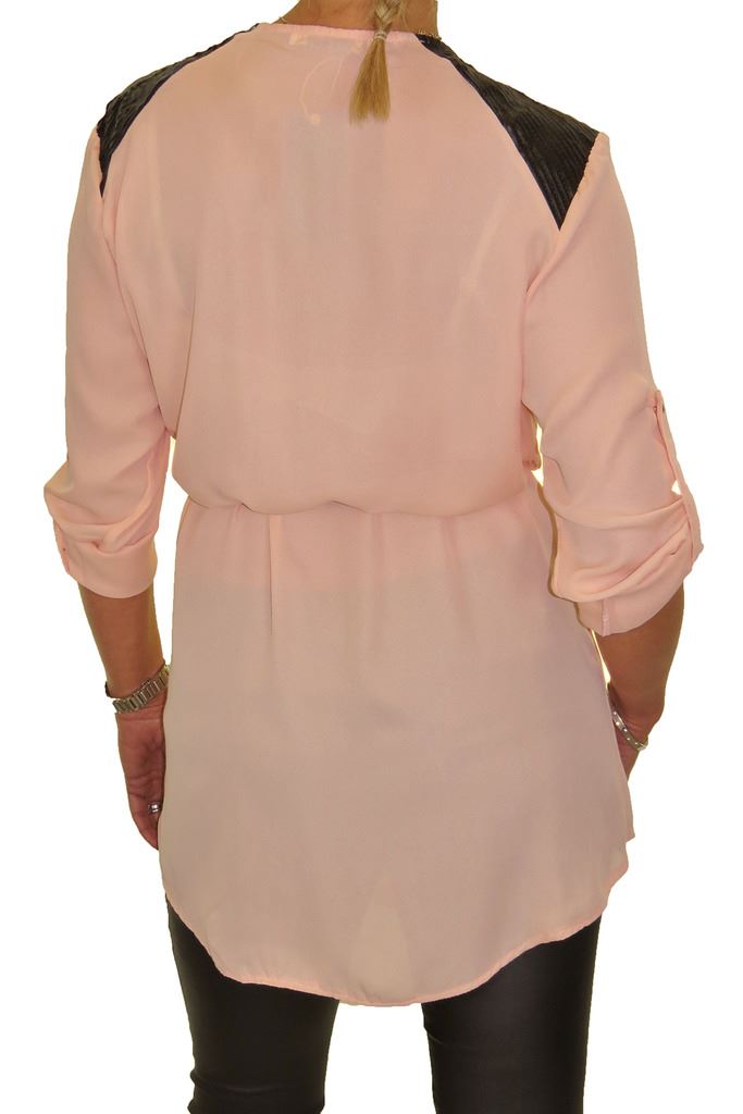 Ladies Zip V Neck Loose Georgette Blouse Shirt Smart Casual 3/4 Sleeve Top 8-16 - Picture 20 of 22