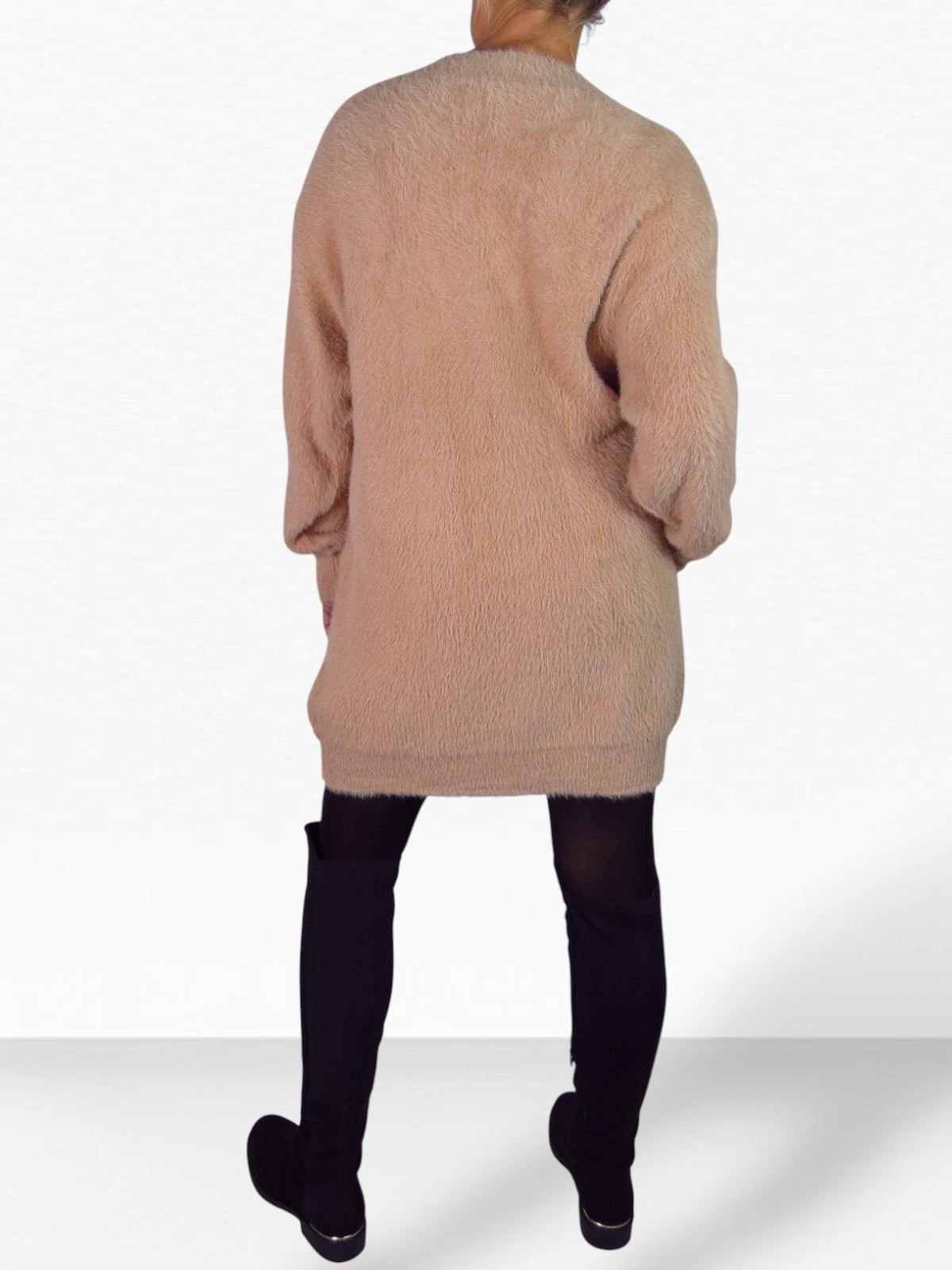 Damen Strick V Ausschnitt Pullover Kleid weich und kuschelig Strick Winterkleid Langarm - Bild 15 von 69