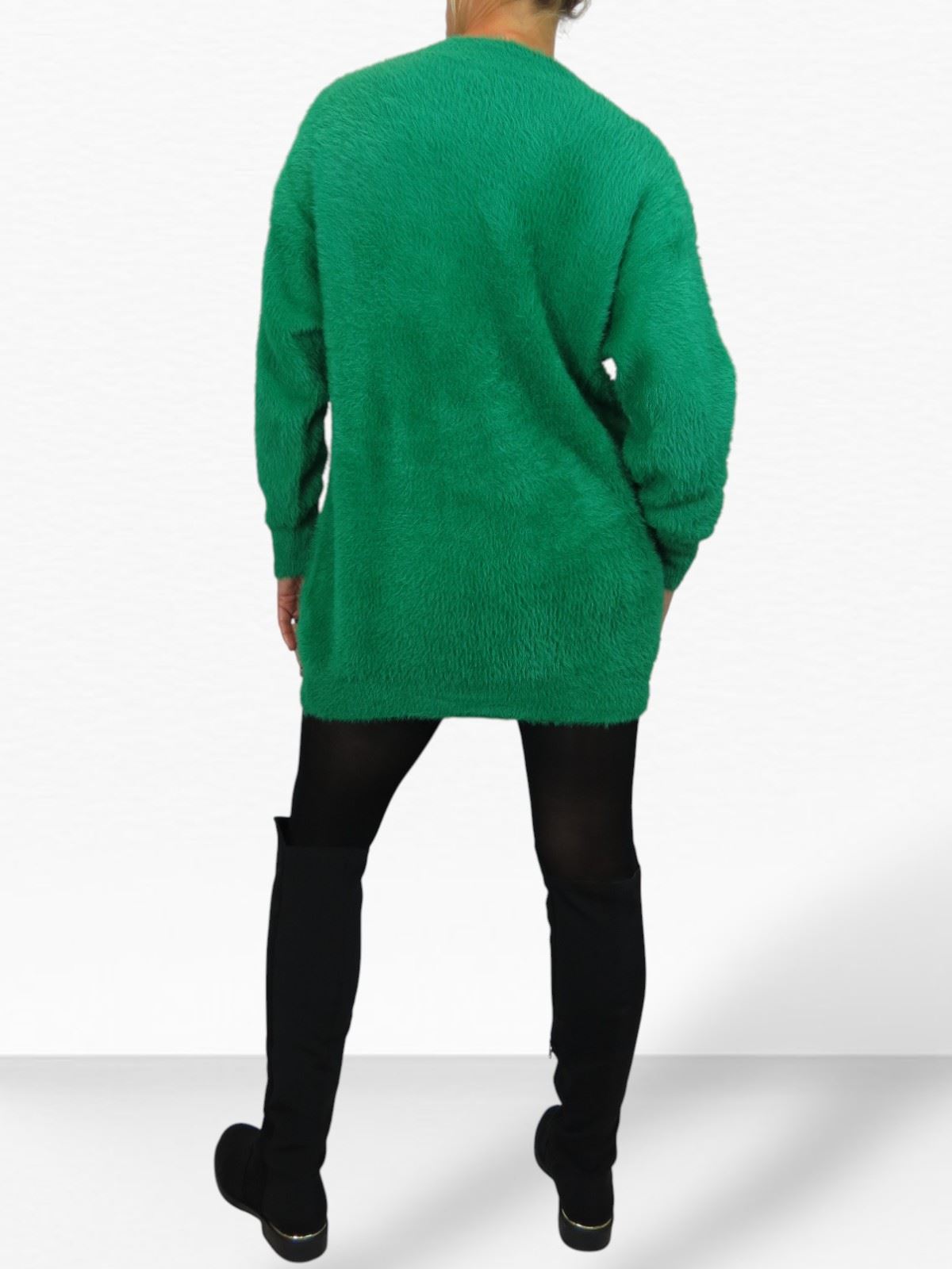 Damen Strick V Ausschnitt Pullover Kleid weich und kuschelig Strick Winterkleid Langarm - Bild 50 von 69