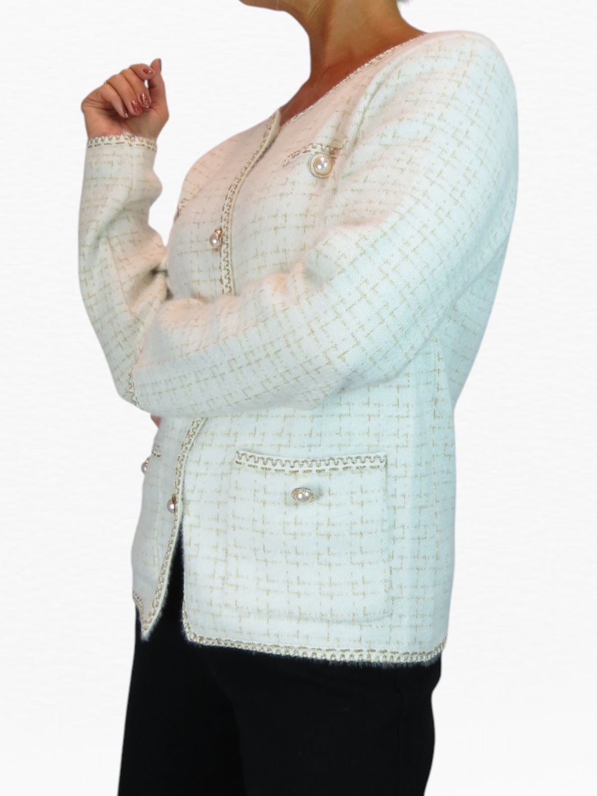Damen weiche Strick Crop Jacke mit Perlen Knöpfe Elegant Cardigan Stil 10-18 - Bild 17 von 22