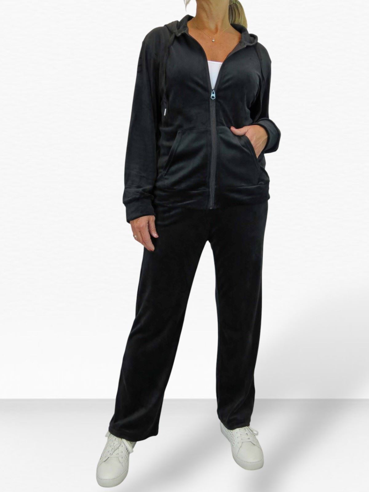 Ladies 2 Piece Velour Tracksuit Set Jogger and Zip Hoodie Casual Loungewear - Picture 29 of 38
