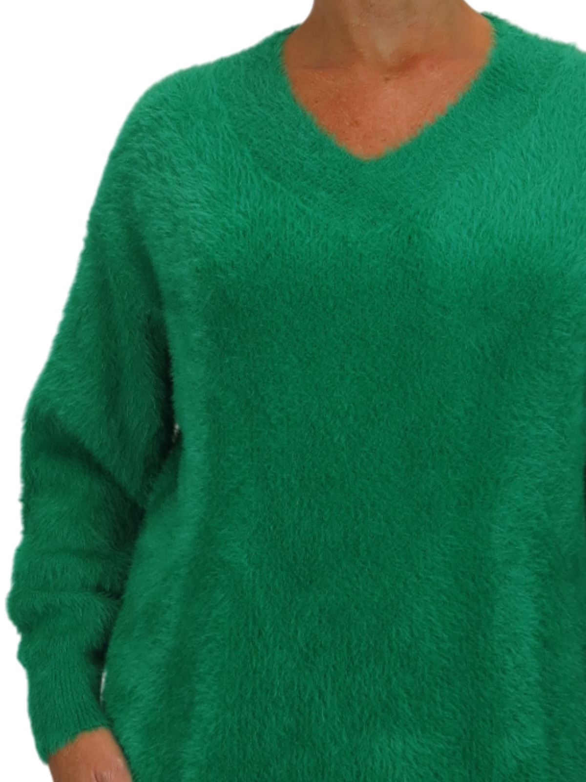 Damen Strick V Ausschnitt Pullover Kleid weich und kuschelig Strick Winterkleid Langarm - Bild 52 von 69