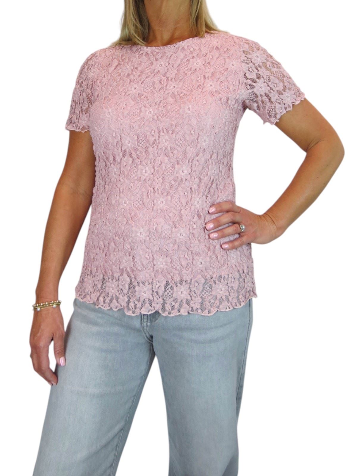 Damen Elegant Stretch Häkel Spitze Top Kurzarm Komplett Gefüttert 10-20 - Bild 17 von 30