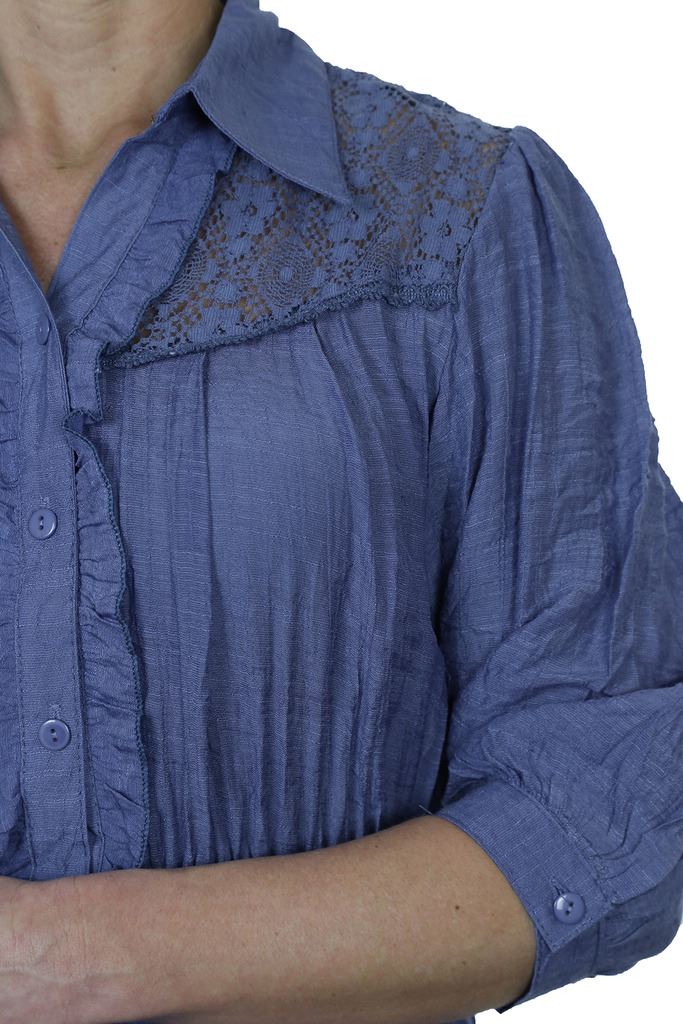 Womens Crochet Lace Collar Blouse Ruffle Button Up Shirt Casual Size 8-16 - Picture 11 of 28
