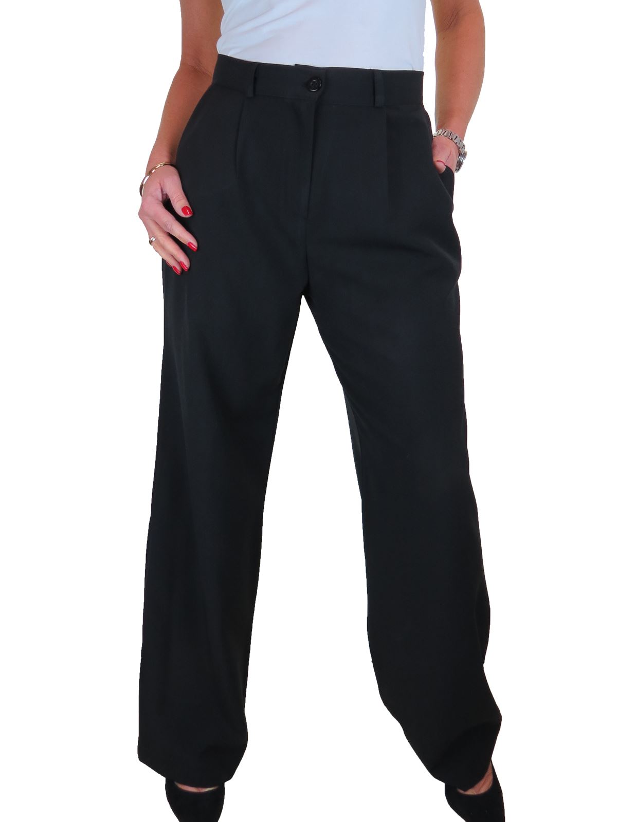 Pantalones inteligentes de cintura alta de calce suelto para mujer oficina trabajo 10-22 - Imagen 3 de 17