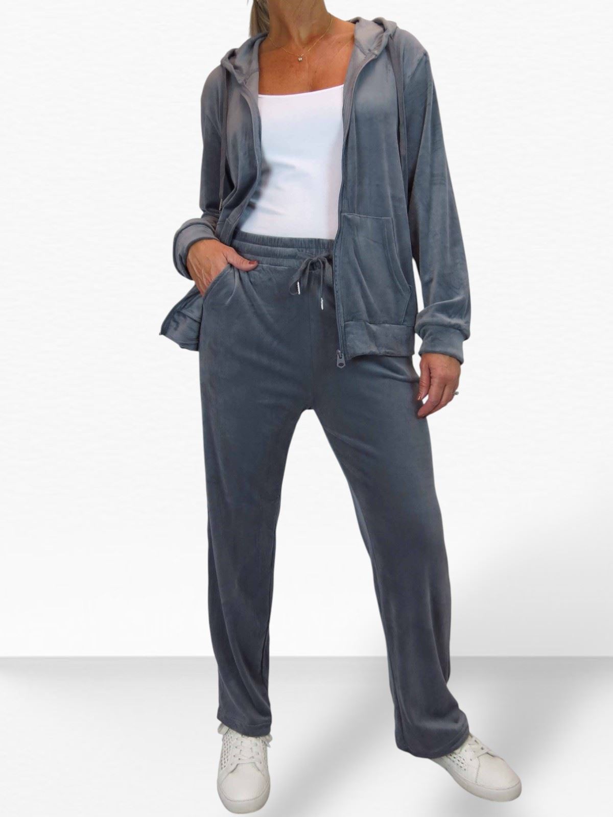 Ladies 2 Piece Velour Tracksuit Set Jogger and Zip Hoodie Casual Loungewear - Picture 31 of 38