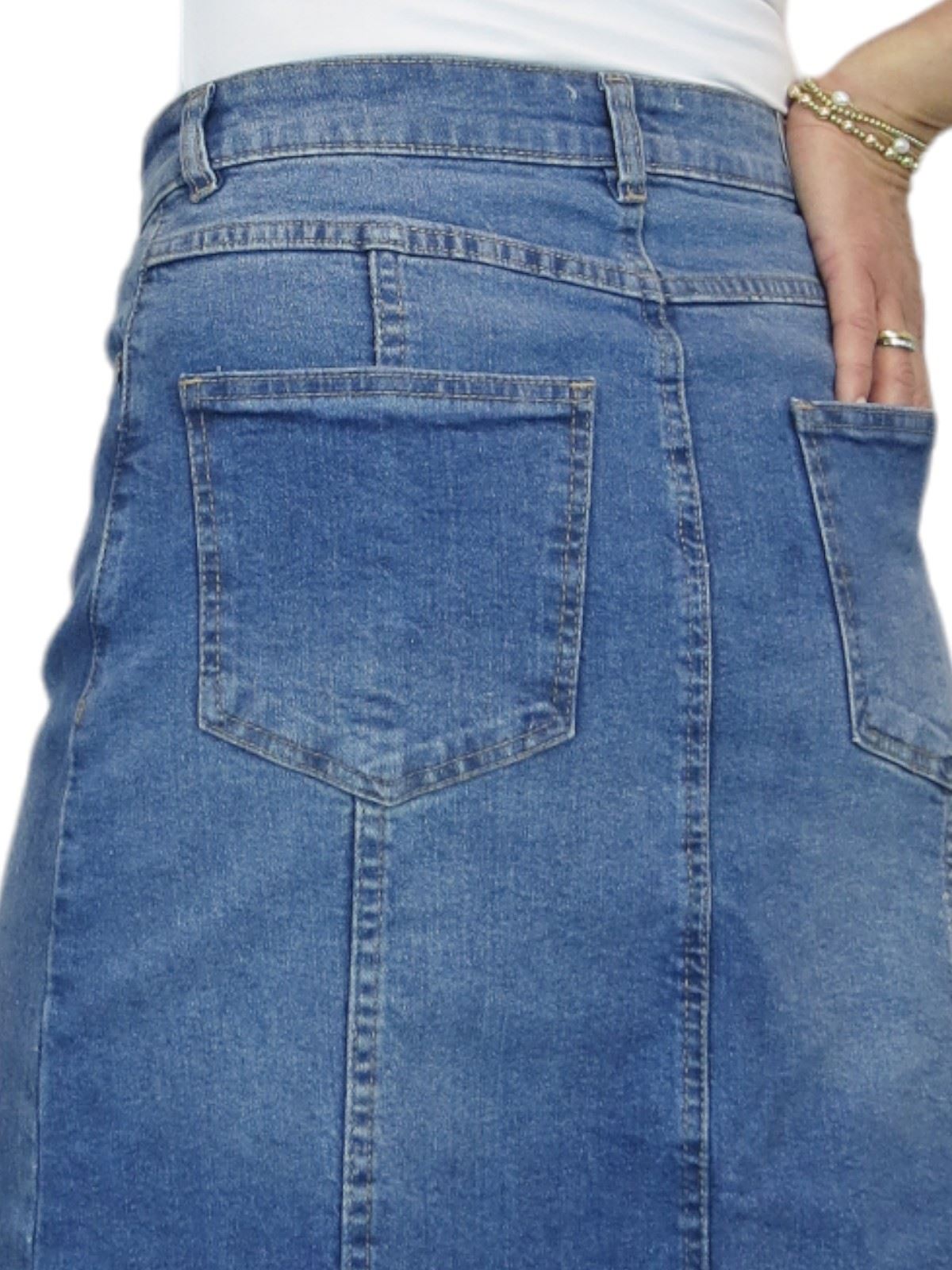 Ladies Stretch Denim A Line Jeans Skirt Knee Length Flared Pannel Skirt 10-22 - Picture 38 of 42