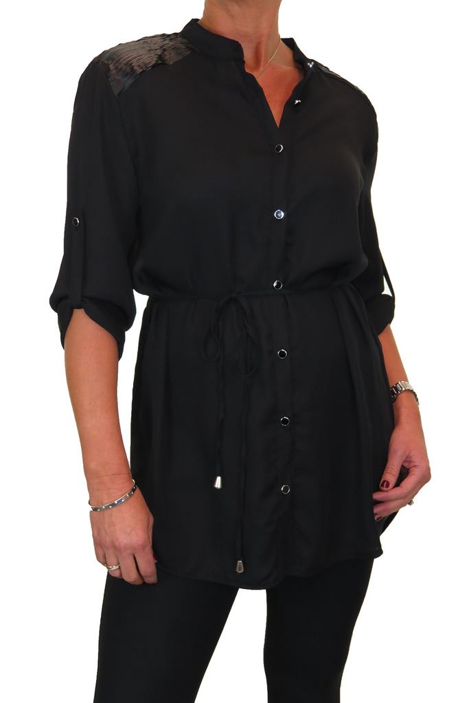 Damen Smart Langarm Knopfleiste Tunika Bluse fein weiches Gefühl Shirt Top 8-16 - Bild 7 von 22