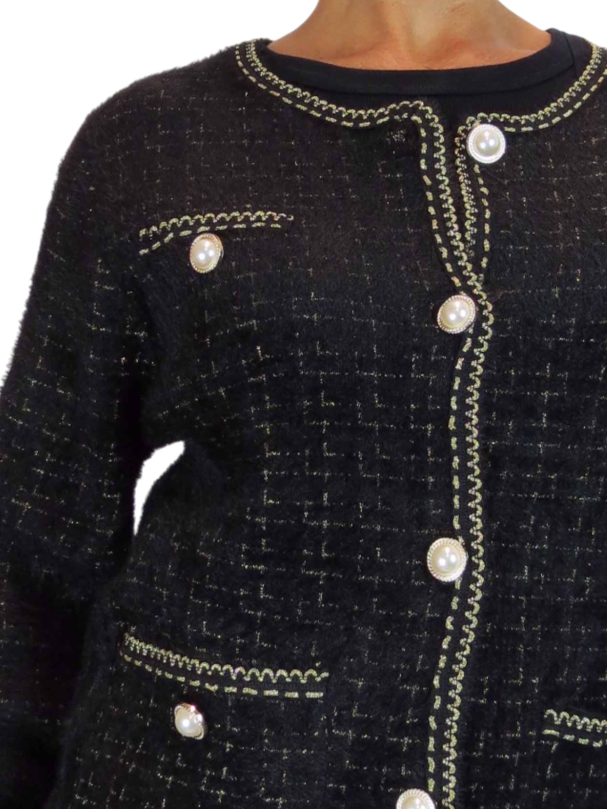 Damen weiche Strick Crop Jacke mit Perlen Knöpfe Elegant Cardigan Stil 10-18 - Bild 10 von 22
