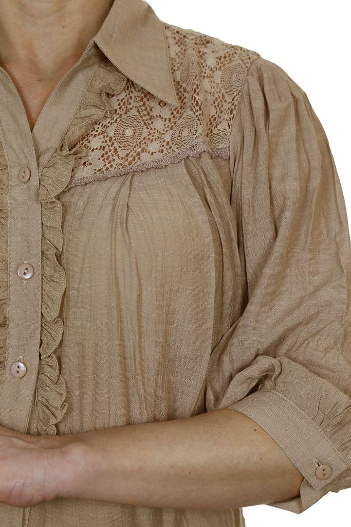 Womens Crochet Lace Collar Blouse Ruffle Button Up Shirt Casual Size 8-16 - Picture 19 of 28